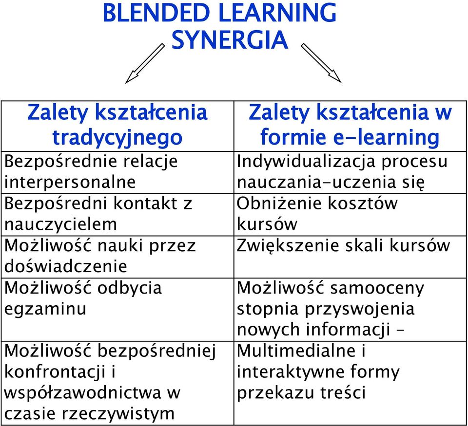 współzawodnictwa w czasie rzeczywistym Zalety kształcenia w formie e-learning Indywidualizacja procesu nauczania-uczenia się