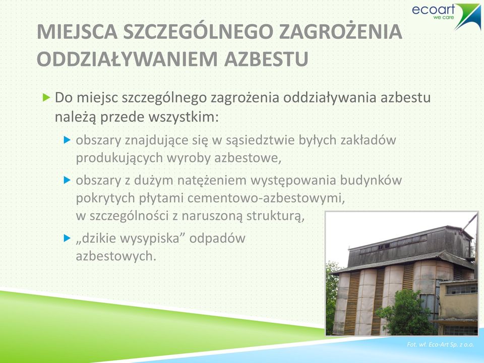 wyroby azbestowe, obszary z dużym natężeniem występowania budynków pokrytych płytami