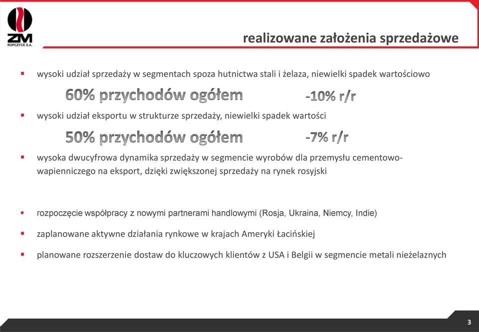 na eksport, dzięki zwiększonej sprzedaży na rynek rosyjski rozpoczęcie współpracy z nowymi partnerami handlowymi (Rosja, Ukraina, Niemcy, Indie)