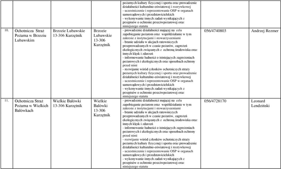 11. Ochotnicza Straż Wielkie Bałówki Wielkie - prowadzenie działalności mającej na celu