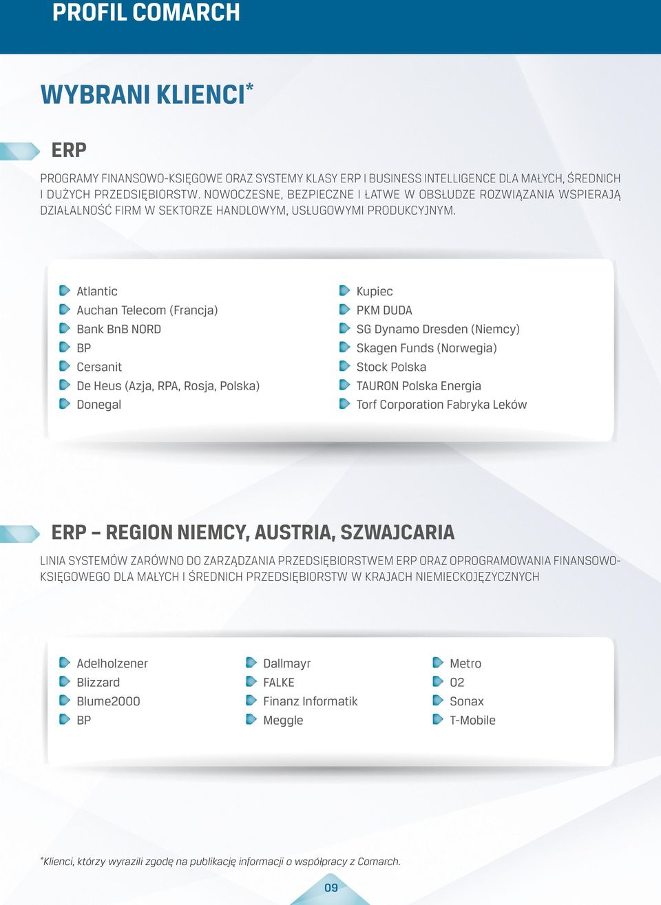 Atlantic Auchan Telecom (Francja) Bank BnB NORD BP Cersanit De Heus (Azja, RPA, Rosja, Polska) Donegal Kupiec PKM DUDA SG Dynamo Dresden (Niemcy) Skagen Funds (Norwegia) Stock Polska TAURON Polska