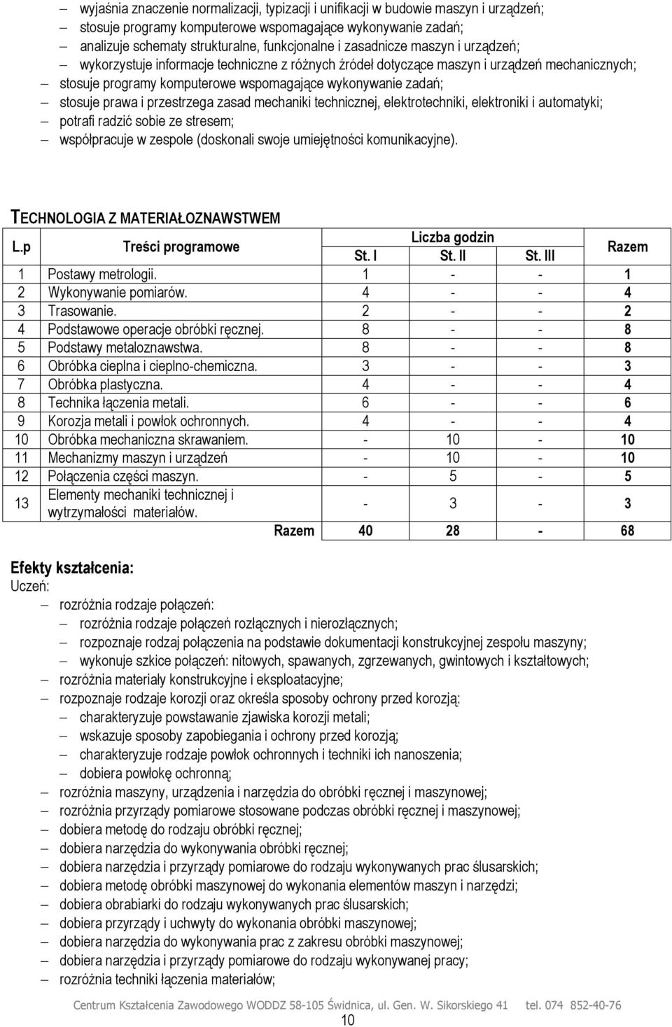 i przestrzega zasad mechaniki technicznej, elektrotechniki, elektroniki i automatyki; potrafi radzić sobie ze stresem; współpracuje w zespole (doskonali swoje umiejętności komunikacyjne).