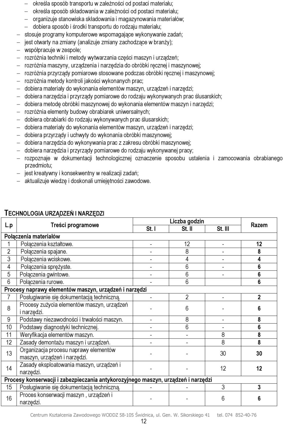 techniki i metody wytwarzania części maszyn i urządzeń; rozróżnia maszyny, urządzenia i narzędzia do obróbki ręcznej i maszynowej; rozróżnia przyrządy pomiarowe stosowane podczas obróbki ręcznej i