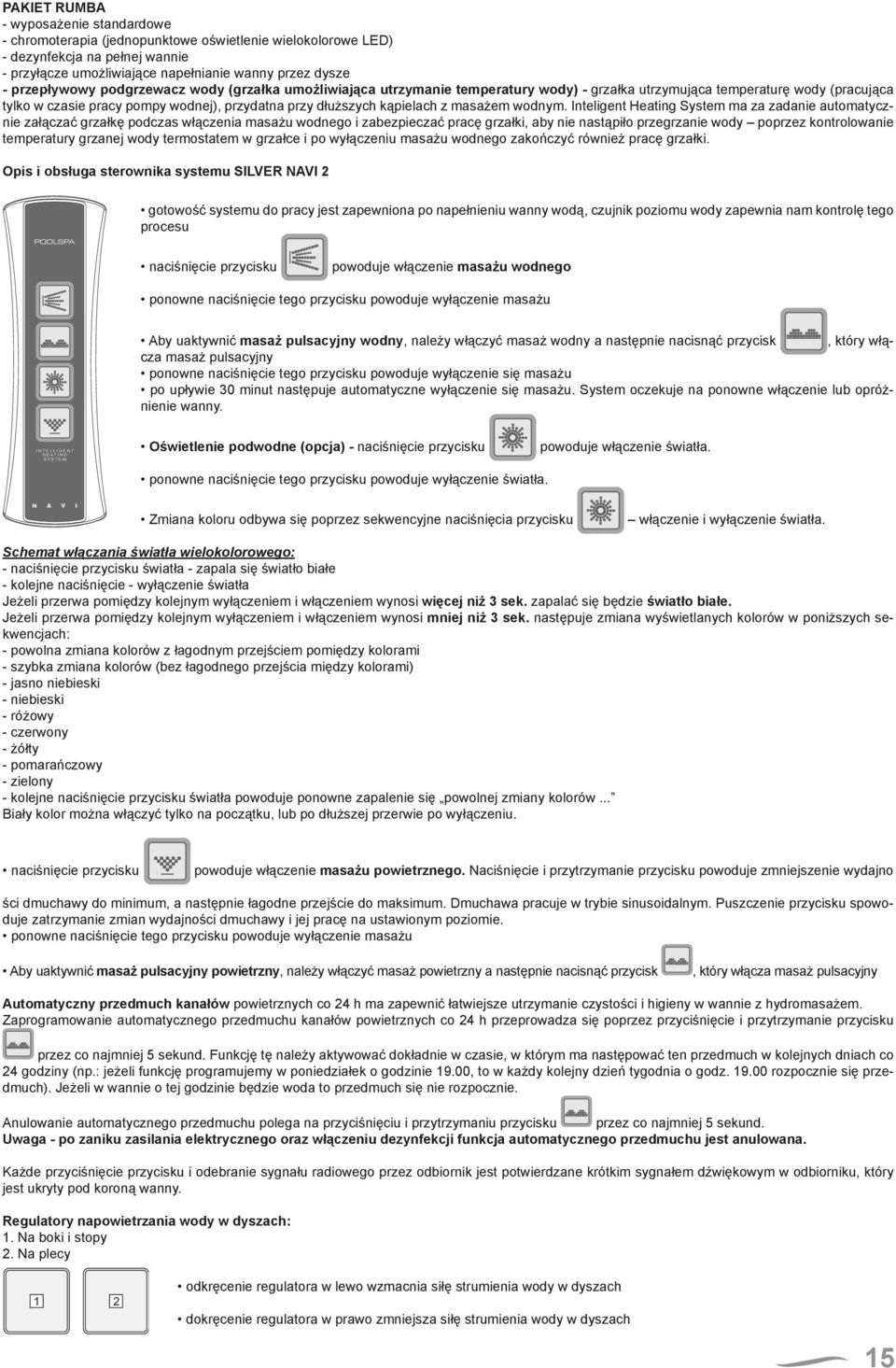 Inteligent Heating System ma za zadanie automatycznie załączać grzałkę podczas włączenia masażu wodnego i zabezpieczać pracę grzałki, aby nie nastąpiło przegrzanie wody poprzez kontrolowanie