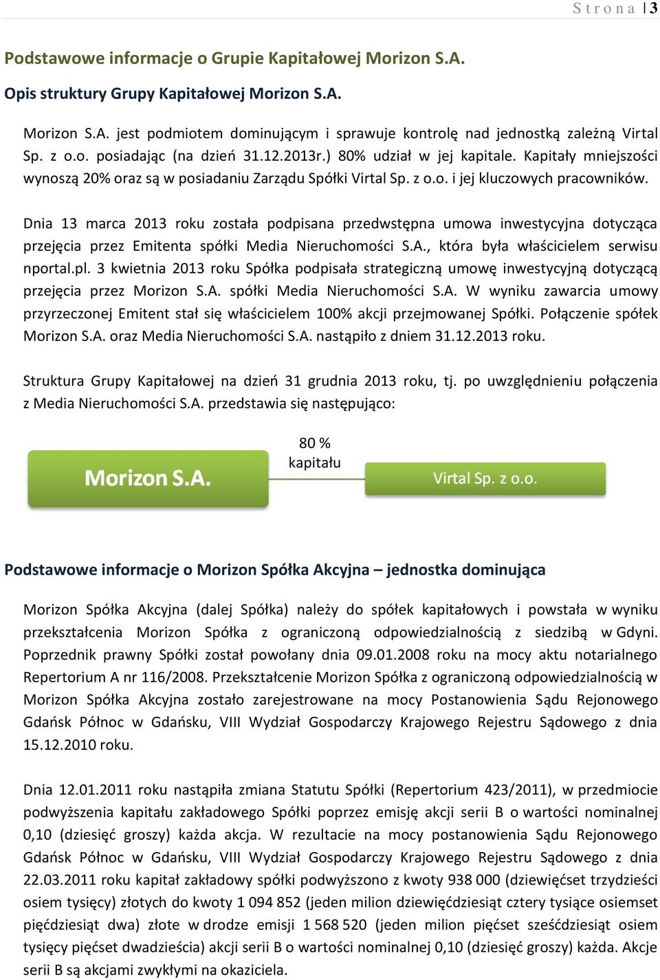 Dnia 13 marca 2013 roku została podpisana przedwstępna umowa inwestycyjna dotycząca przejęcia przez Emitenta spółki Media Nieruchomości S.A., która była właścicielem serwisu nportal.pl.