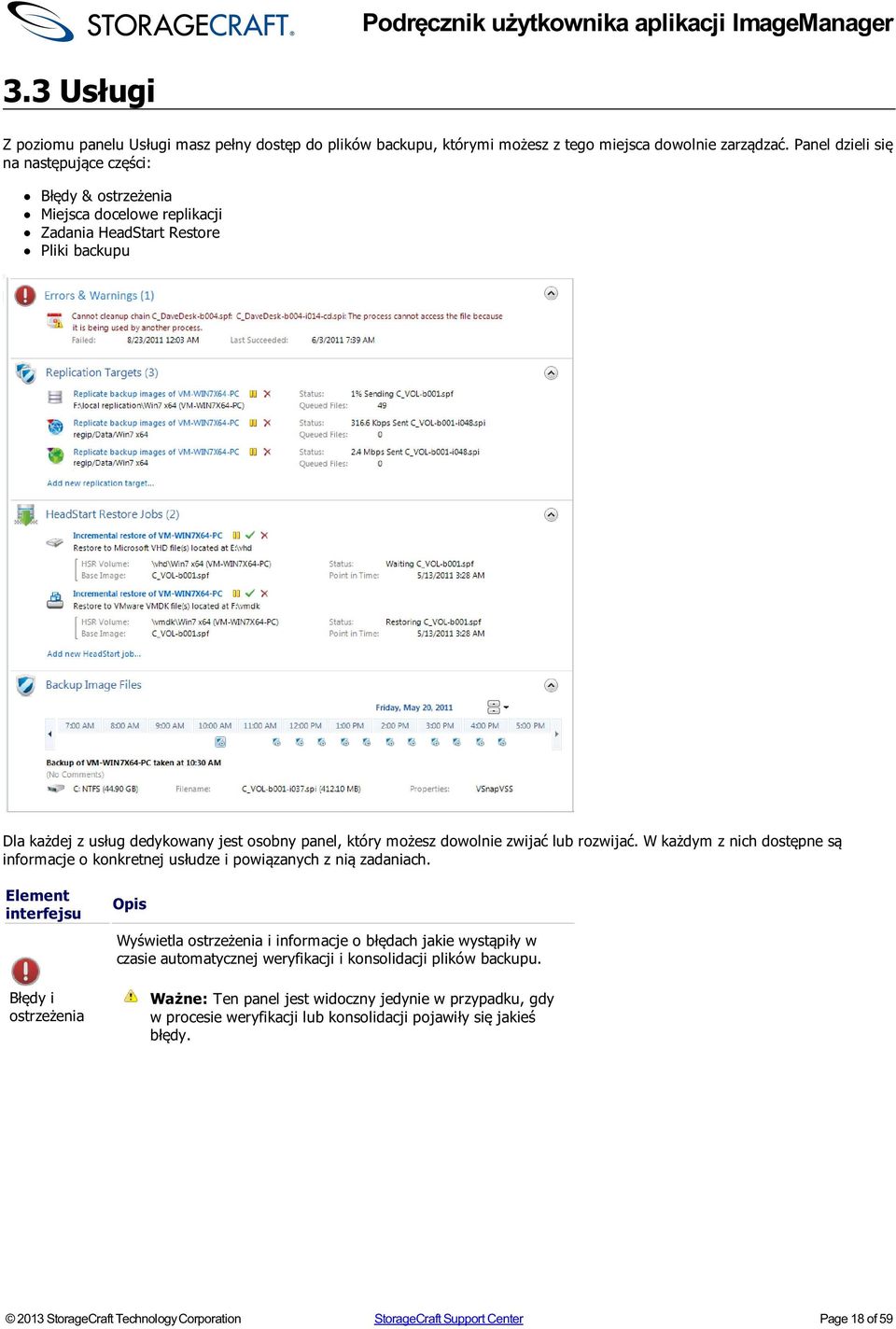 zwijać lub rozwijać. W każdym z nich dostępne są informacje o konkretnej usłudze i powiązanych z nią zadaniach.