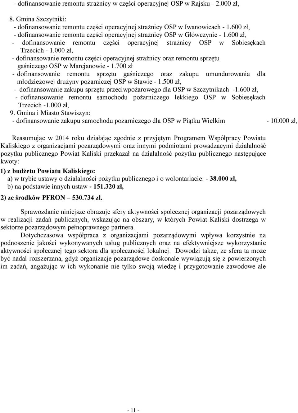 000 zł, - dofinansowanie remontu części operacyjnej strażnicy oraz remontu sprzętu gaśniczego OSP w Marcjanowie - 1.
