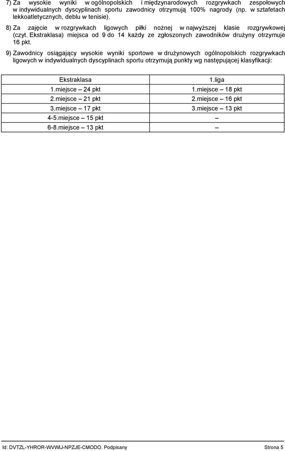 Ekstraklasa) miejsca od 9 do 14 każdy ze zgłoszonych zawodników drużyny otrzymuje 16 pkt.