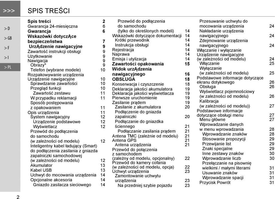 postępowania z opakowaniem 11 Opis urządzenia 11 System nawigacyjny 12 Urządzenie podstawowe 12 Wyświetlacz 12 Przewód do podłączenia do samochodu (w zależności od modelu) 12 Inteligentny kabel