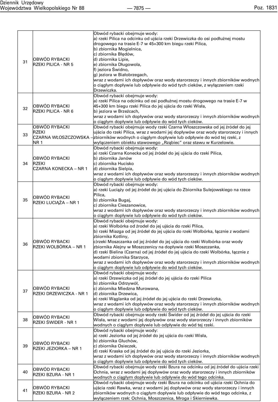 RYBACKI RZEKI LUCI A NR 1 OBWÓD RYBACKI RZEKI WOLBÓRKA NR 1 OBWÓD RYBACKI RZEKI DRZEWICZKA - NR 1 OBWÓD RYBACKI RZEKI ŒWIDER - NR 1 OBWÓD RYBACKI RZEKI JEZIORKA NR 1 OBWÓD RYBACKI RZEKI BZURA - NR 1
