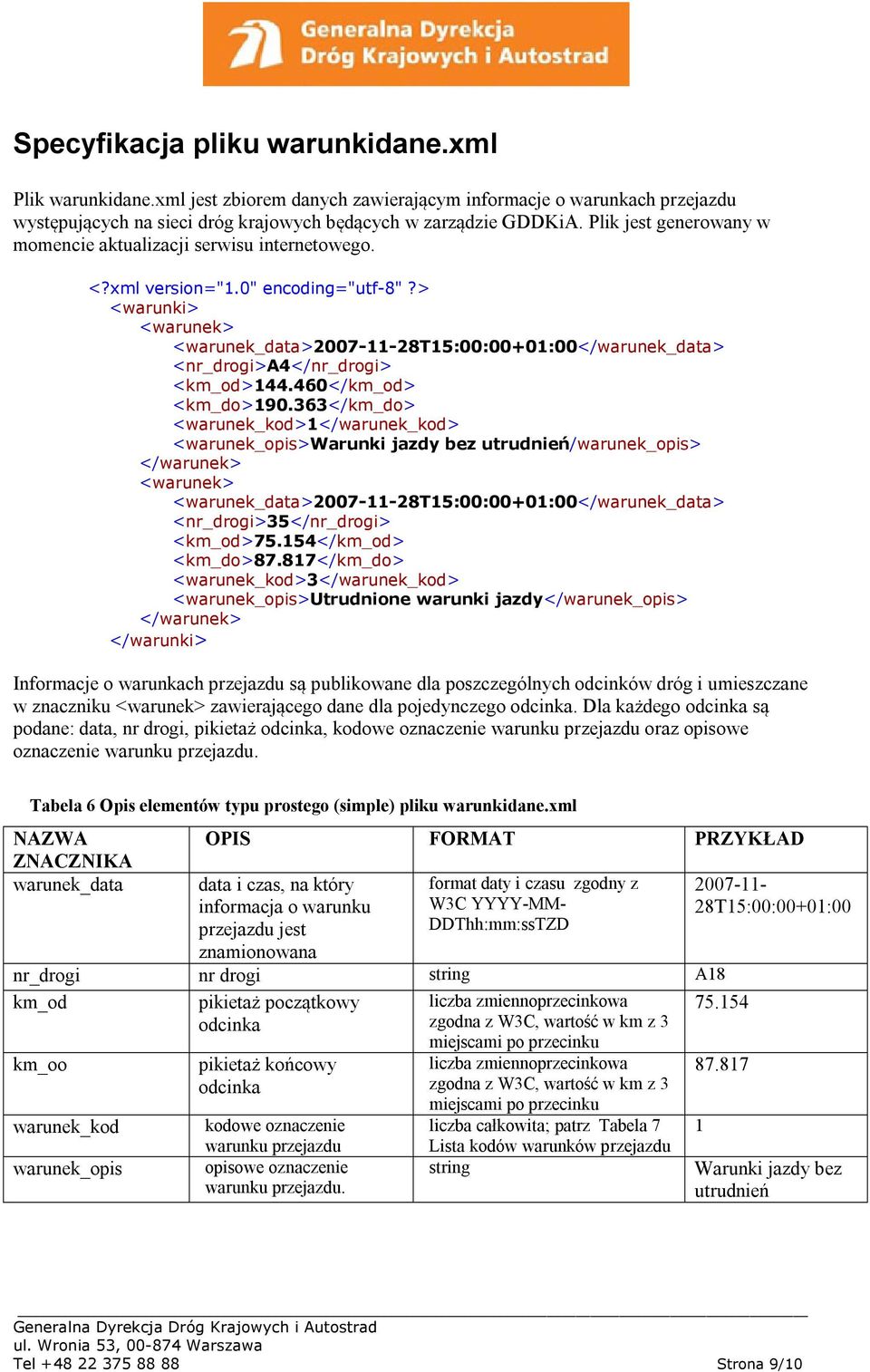 > <warunki> <warunek> <warunek_data>2007-11-28t15:00:00+01:00</warunek_data> <nr_drogi>a4</nr_drogi> <km_od>144.460</km_od> <km_do>190.