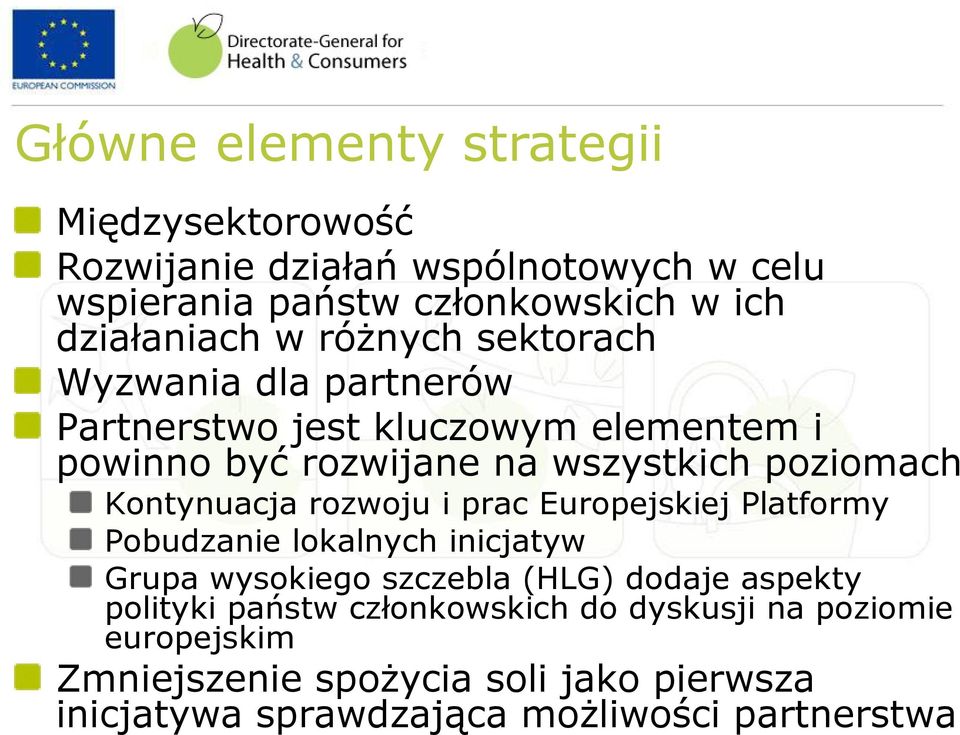 Kontynuacja rozwoju i prac Europejskiej Platformy Pobudzanie lokalnych inicjatyw Grupa wysokiego szczebla (HLG) dodaje aspekty polityki