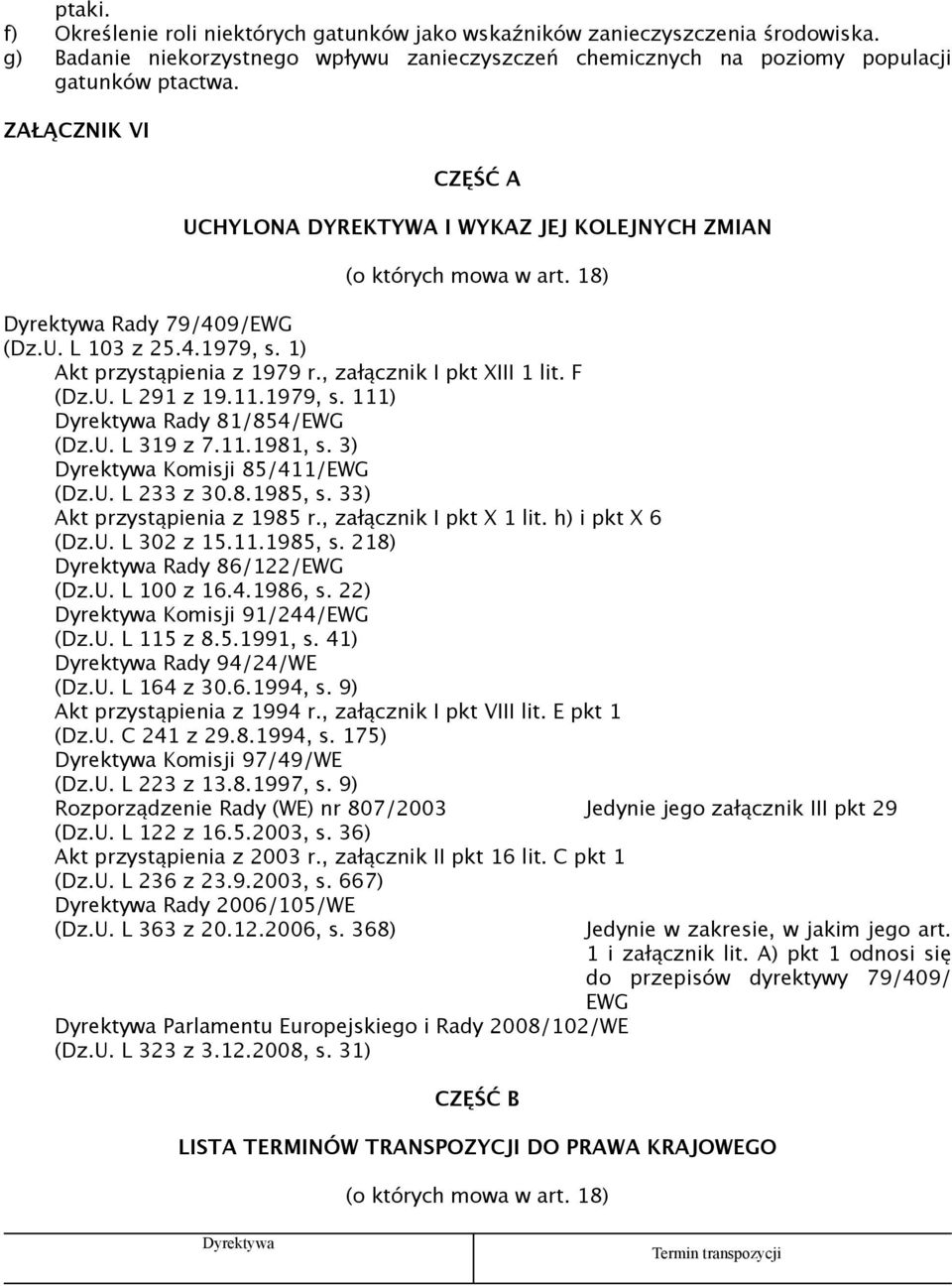 , załącznik I pkt XIII 1 lit. F (Dz.U. L 291 z 19.11.1979, s. 111) Dyrektywa Rady 81/854/EWG (Dz.U. L 319 z 7.11.1981, s. 3) Dyrektywa Komisji 85/411/EWG (Dz.U. L 233 z 30.8.1985, s.