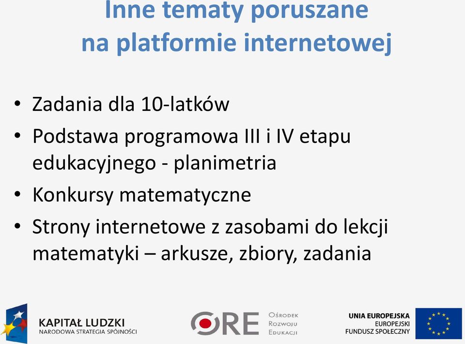 edukacyjnego - planimetria Konkursy matematyczne Strony