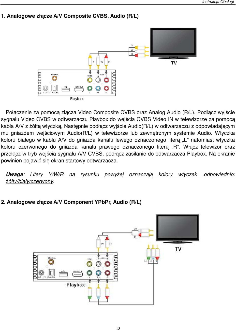 Następnie podłącz wyjście Audio(R/L) w odtwarzaczu z odpowiadającym mu gniazdem wejściowym Audio(R/L) w telewizorze lub zewnętrznym systemie Audio.