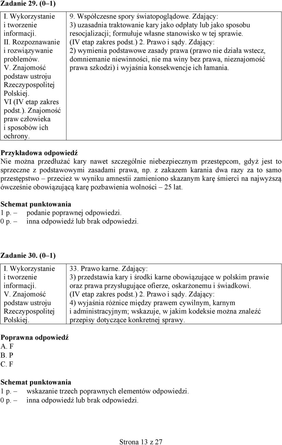 Zdający: 2) wymienia podstawowe zasady prawa (prawo nie działa wstecz, domniemanie niewinności, nie ma winy bez prawa, nieznajomość prawa szkodzi) i wyjaśnia konsekwencje ich łamania.