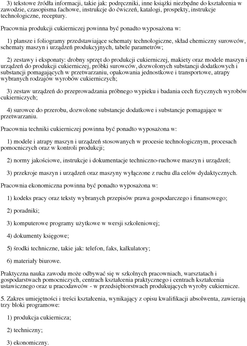 Pracownia produkcji cukierniczej powinna być ponadto wyposażona w: 1) plansze i foliogramy przedstawiające schematy technologiczne, skład chemiczny surowców, schematy maszyn i urządzeń produkcyjnych,