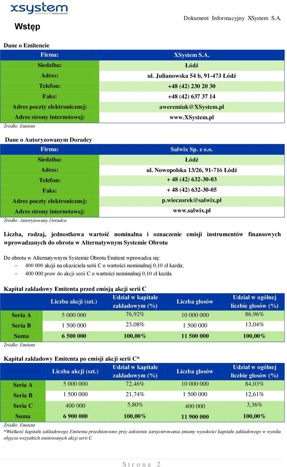 Siedziba: Adres: aweremiuk@xsystem.pl www.xsystem.pl Salwix Sp. z o.o. Łódź ul.