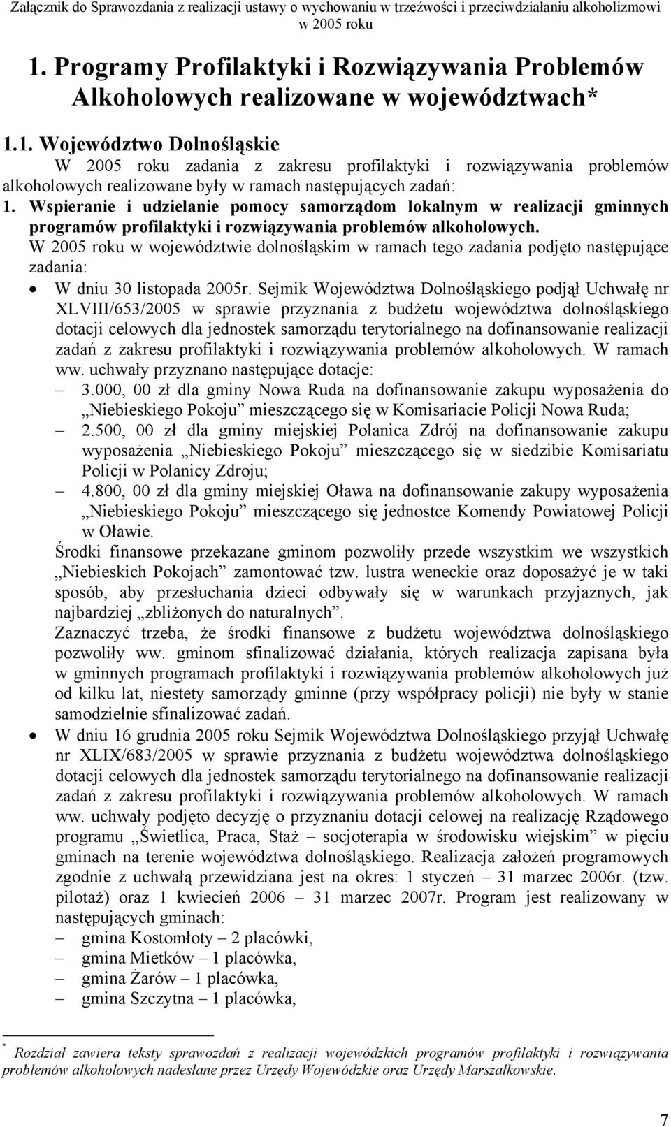 W 2005 roku w województwie dolnośląskim w ramach tego zadania podjęto następujące zadania: W dniu 30 listopada 2005r.