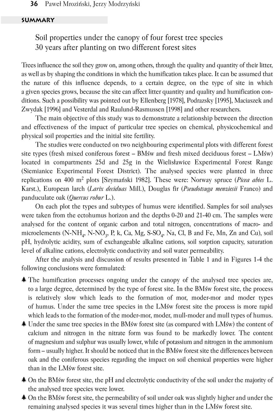 It can be assumed that the nature of this influence depends, to a certain degree, on the type of site in which a given species grows, because the site can affect litter quantity and quality and