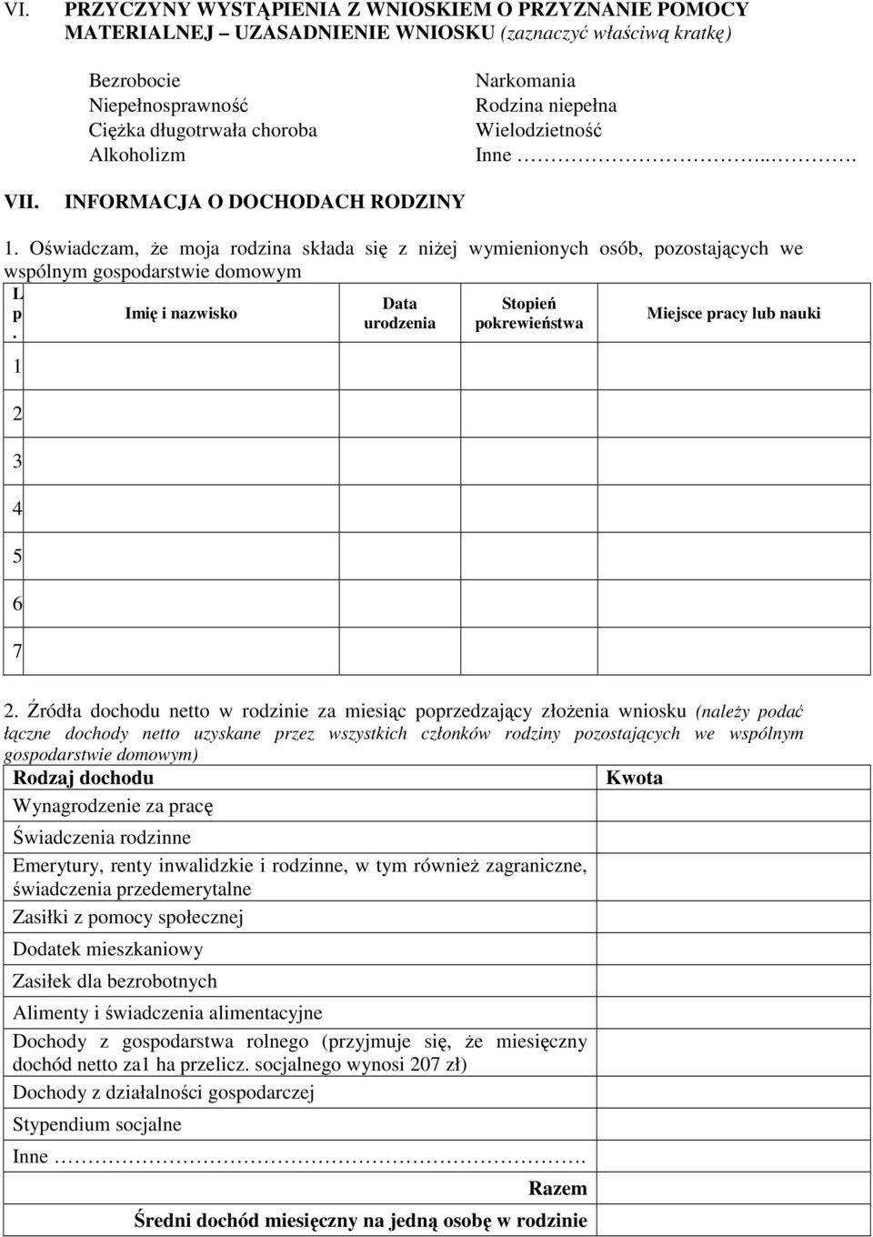 1 2 3 4 5 6 7 Imię i nazwisko Data urodzenia Stopień pokrewieństwa Miejsce pracy lub nauki 2.