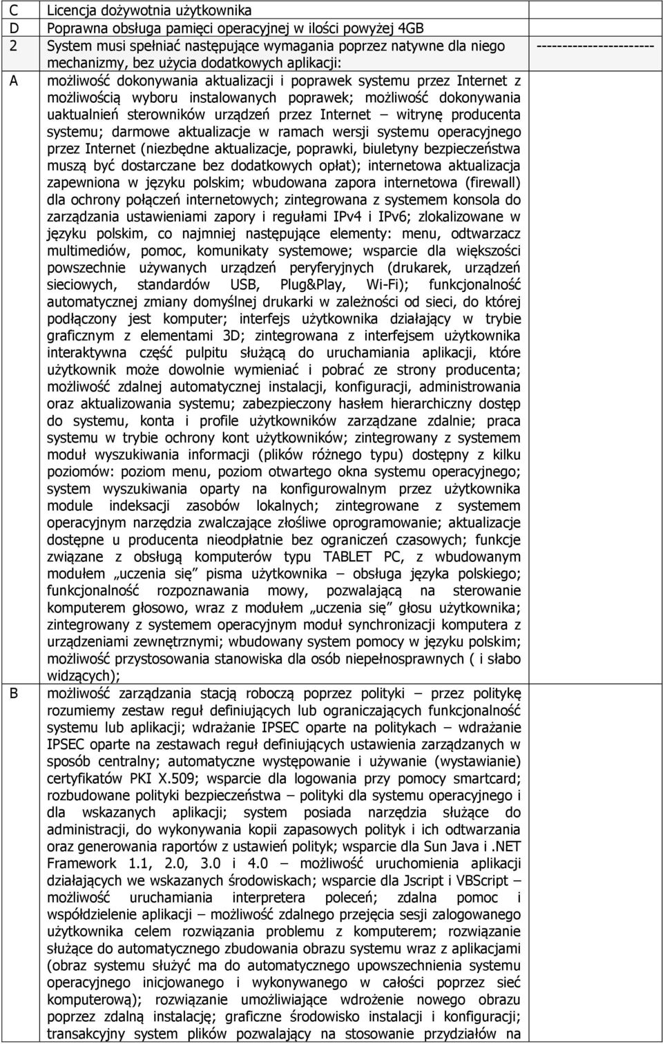 witrynę producenta systemu; darmowe aktualizacje w ramach wersji systemu operacyjnego przez Internet (niezbędne aktualizacje, poprawki, biuletyny bezpieczeństwa muszą być dostarczane bez dodatkowych