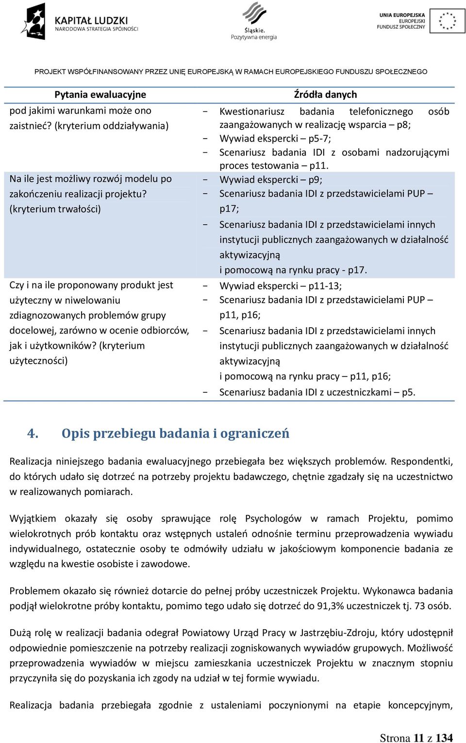 (kryterium użyteczności) Źródła danych - Kwestionariusz badania telefonicznego osób zaangażowanych w realizację wsparcia p8; - Wywiad ekspercki p5-7; - Scenariusz badania IDI z osobami nadzorującymi