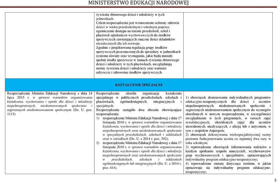 spożywczych zawierających znaczne ilości składników niezalecanych dla ich rozwoju.