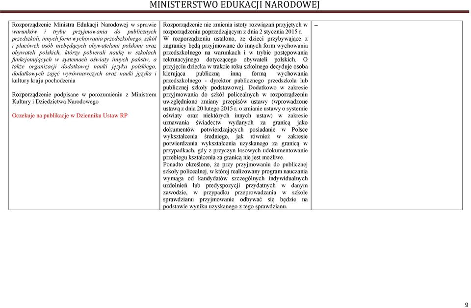 wyrównawczych oraz nauki języka i kultury kraju pochodzenia Rozporządzenie podpisane w porozumieniu z Ministrem Kultury i Dziedzictwa Narodowego Oczekuje na publikacje w Dzienniku Ustaw RP