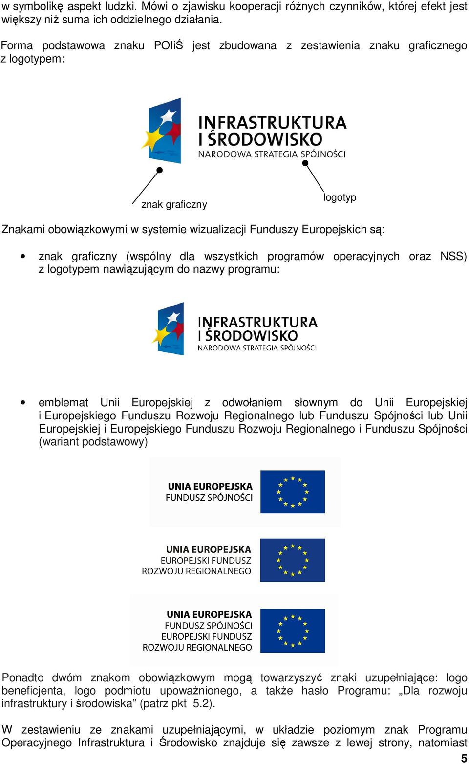 (wspólny dla wszystkich programów operacyjnych oraz NSS) z logotypem nawiązującym do nazwy programu: emblemat Unii Europejskiej z odwołaniem słownym do Unii Europejskiej i Europejskiego Funduszu