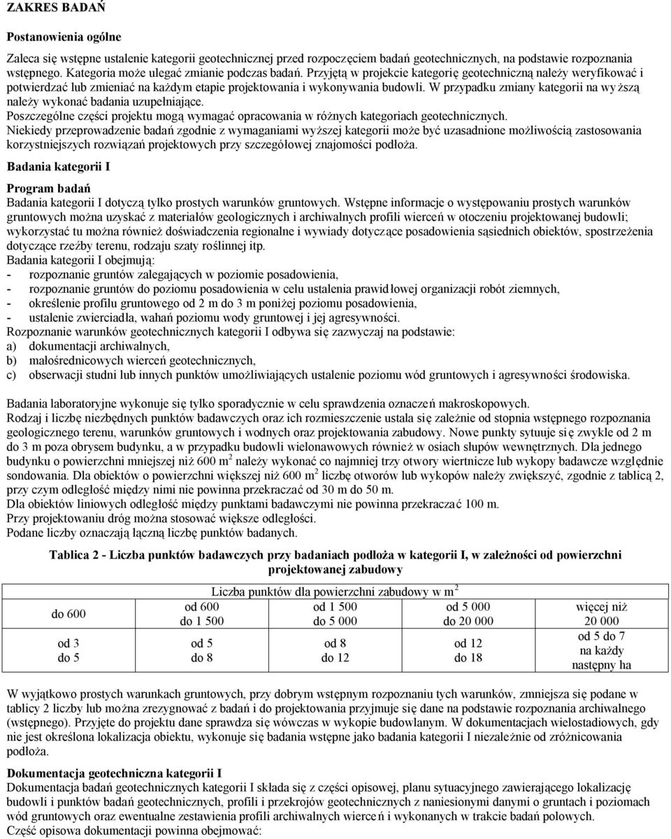 W przypadku zmiany kategorii na wyższą należy wykonać badania uzupełniające. Poszczególne części projektu mogą wymagać opracowania w różnych kategoriach geotechnicznych.