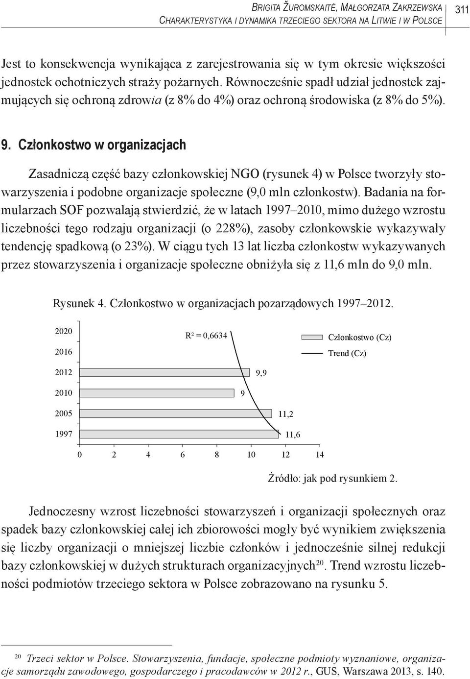 Członkostwo w organizacjach Zasadniczą część bazy członkowskiej NGO (rysunek 4) w Polsce tworzyły stowarzyszenia i podobne organizacje społeczne (9,0 mln członkostw).