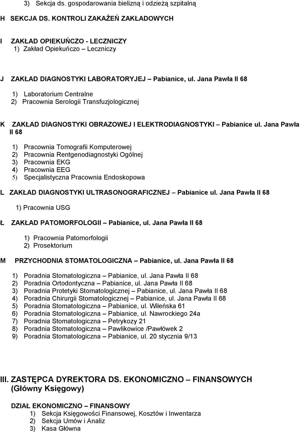 Jana Pawła II 68 1) Laboratorium Centralne 2) Pracownia Serologii Transfuzjologicznej K ZAKŁAD DIAGNOSTYKI OBRAZOWEJ I ELEKTRODIAGNOSTYKI Pabianice ul.