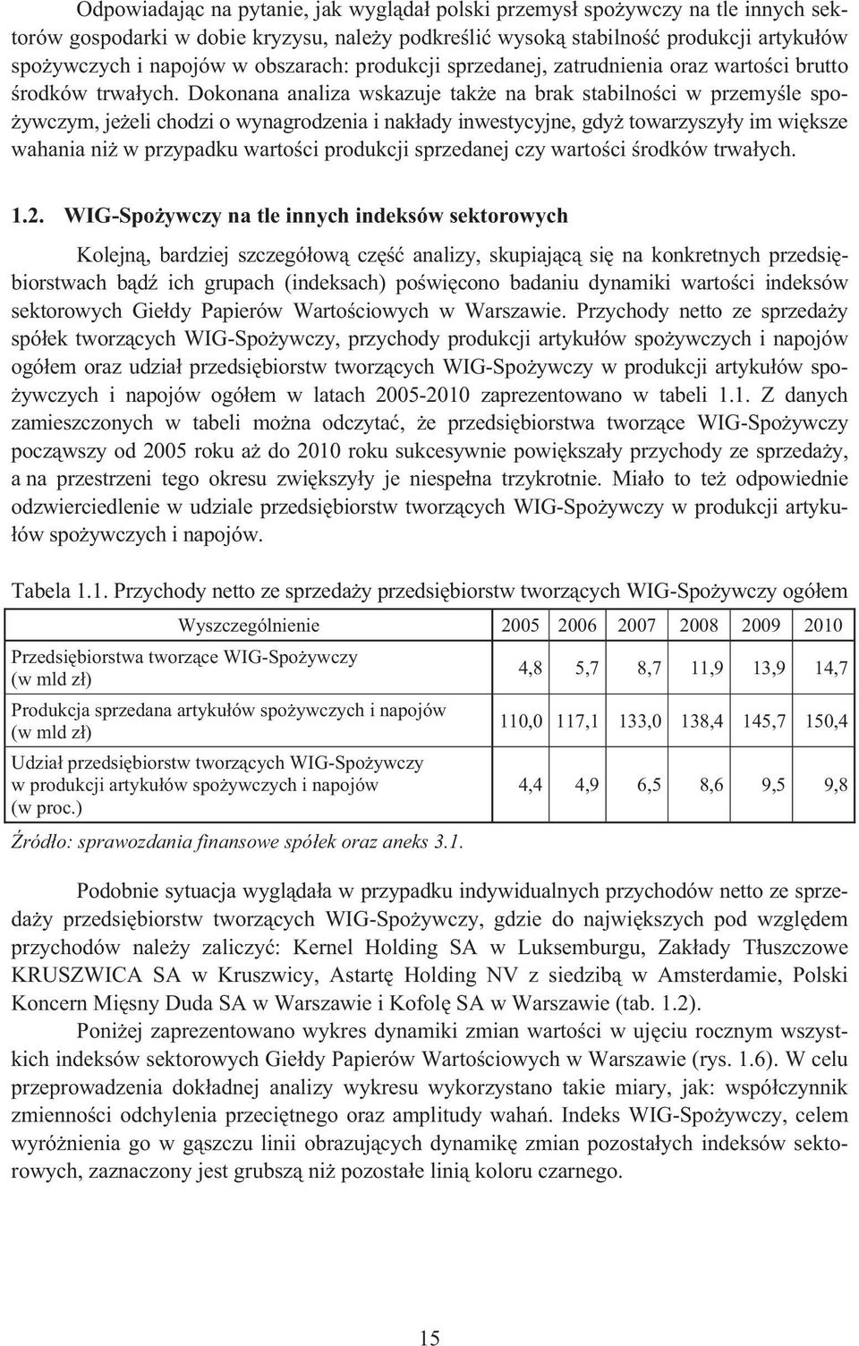 Dokonana analiza wskazuje tak e na brak stabilno ci w przemy le spo- ywczym, je eli chodzi o wynagrodzenia i nak ady inwestycyjne, gdy towarzyszy y im wi ksze wahania ni w przypadku warto ci