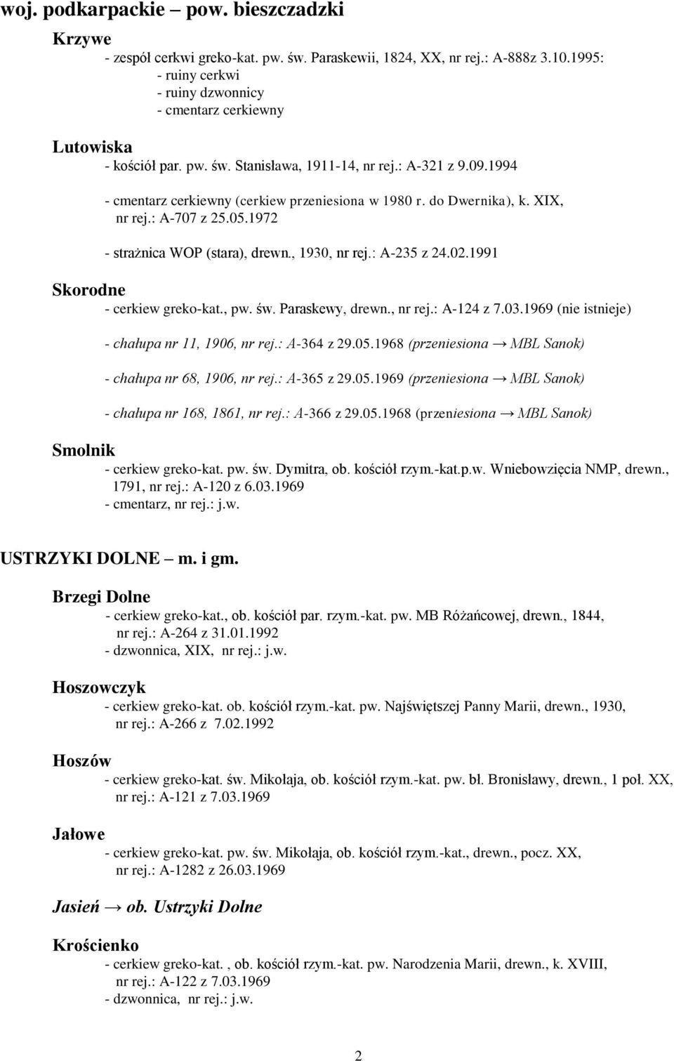 do Dwernika), k. XIX, nr rej.: A-707 z 25.05.1972 - strażnica WOP (stara), drewn., 1930, nr rej.: A-235 z 24.02.1991 Skorodne - cerkiew greko-kat., pw. św. Paraskewy, drewn., nr rej.: A-124 z 7.03.