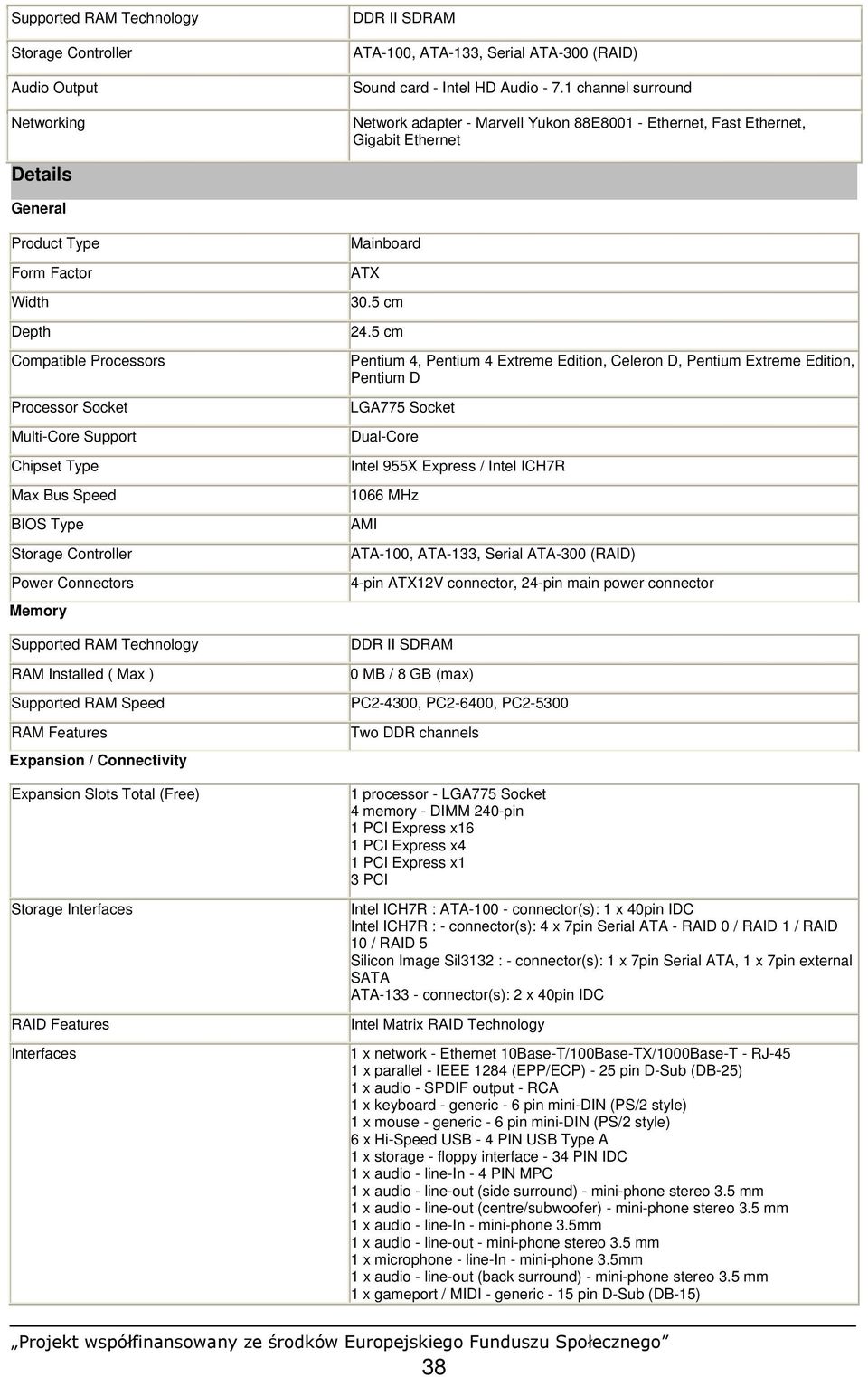 Multi-Core Support Chipset Type Max Bus Speed BIOS Type Storage Controller Power Connectors Memory Supported RAM Technology RAM Installed ( Max ) Supported RAM Speed RAM Features Expansion /