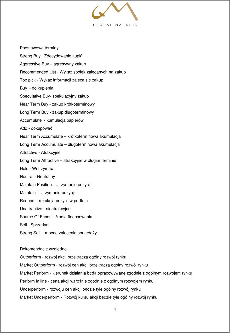 akumulacja Long Term Accumulate długoterminowa akumulacja Attractive - Atrakcyjne Long Term Attractive atrakcyjne w długim terminie Hold - Wstrzymać Neutral - Neutralny Maintain Position - Utrzymanie