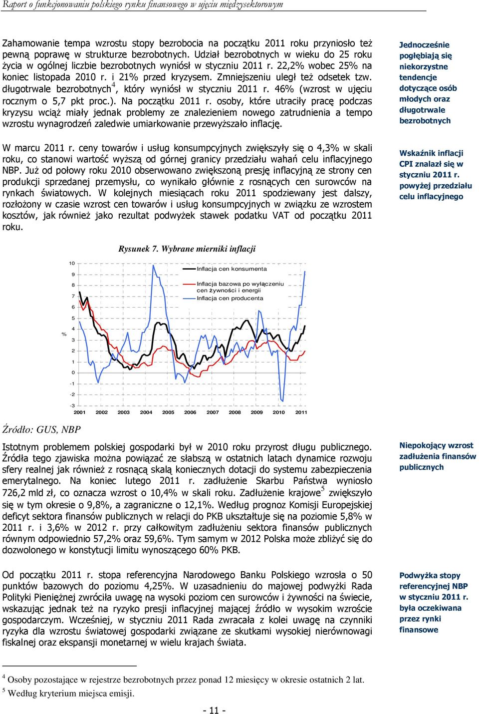 Zmniejszeniu uległ teŝ odsetek tzw. długotrwale bezrobotnych 4, który wyniósł w styczniu 2011 r. 46% (wzrost w ujęciu rocznym o 5,7 pkt proc.). Na początku 2011 r.