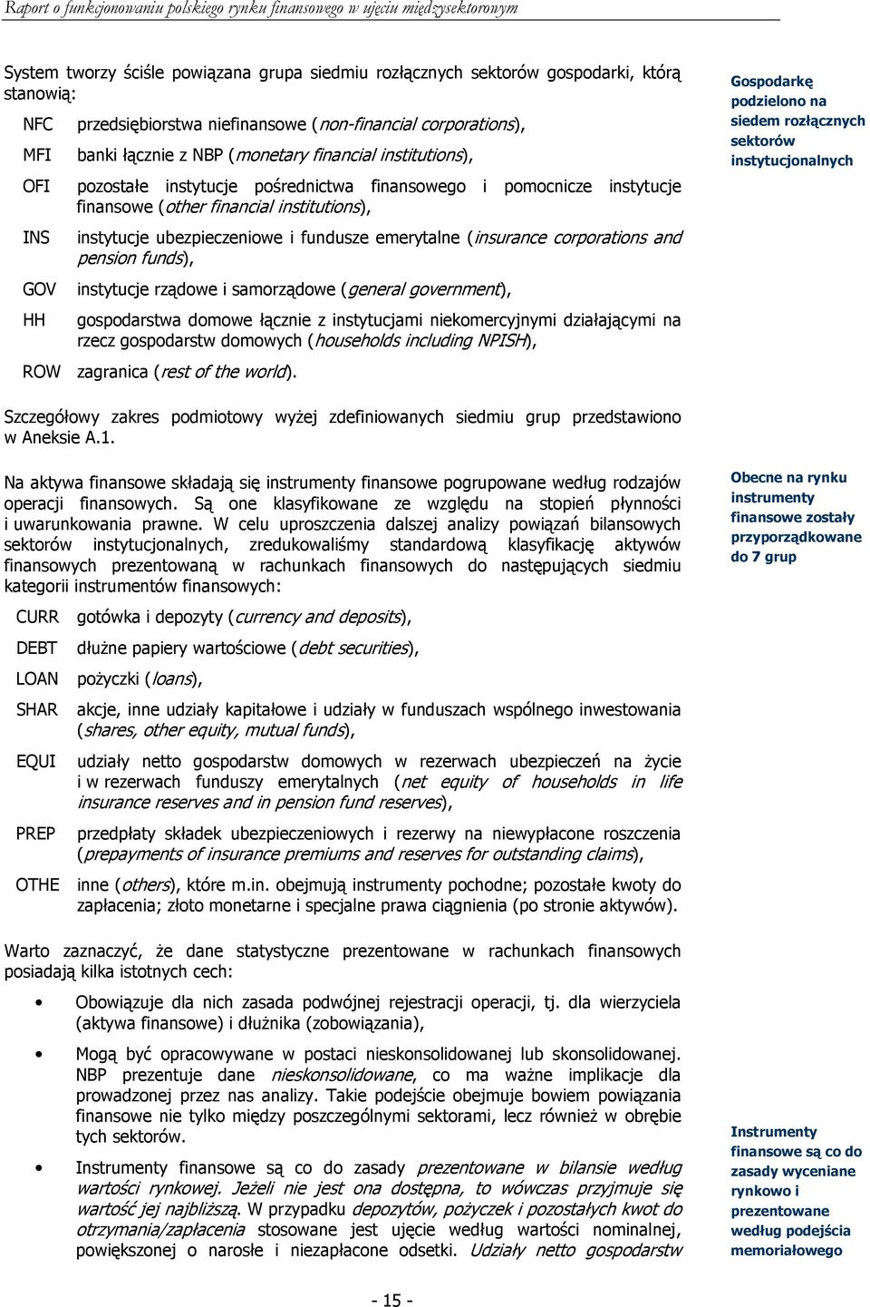 corporations and pension funds), GOV instytucje rządowe i samorządowe (general government), HH gospodarstwa domowe łącznie z instytucjami niekomercyjnymi działającymi na rzecz gospodarstw domowych