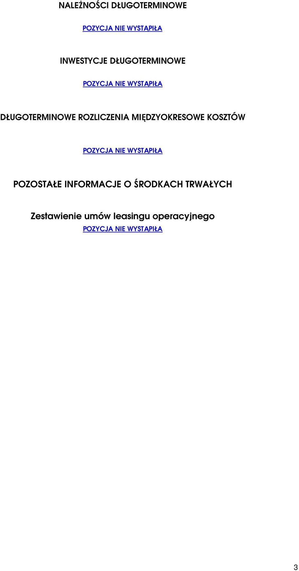 MIĘDZYOKRESOWE KOSZTÓW POZYCJA NIE WYSTĄPIŁA POZOSTAŁE INFORMACJE O