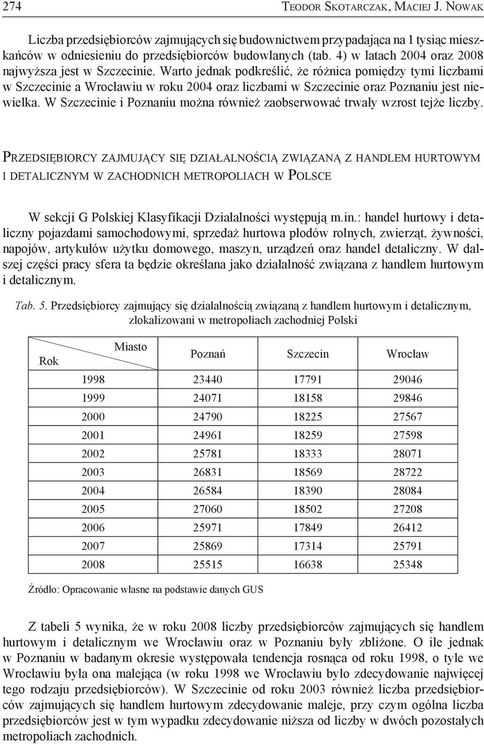 Warto jednak podkreślić, że różnica pomiędzy tymi liczbami w Szczecinie a Wrocławiu w roku 2004 oraz liczbami w Szczecinie oraz Poznaniu jest niewielka.