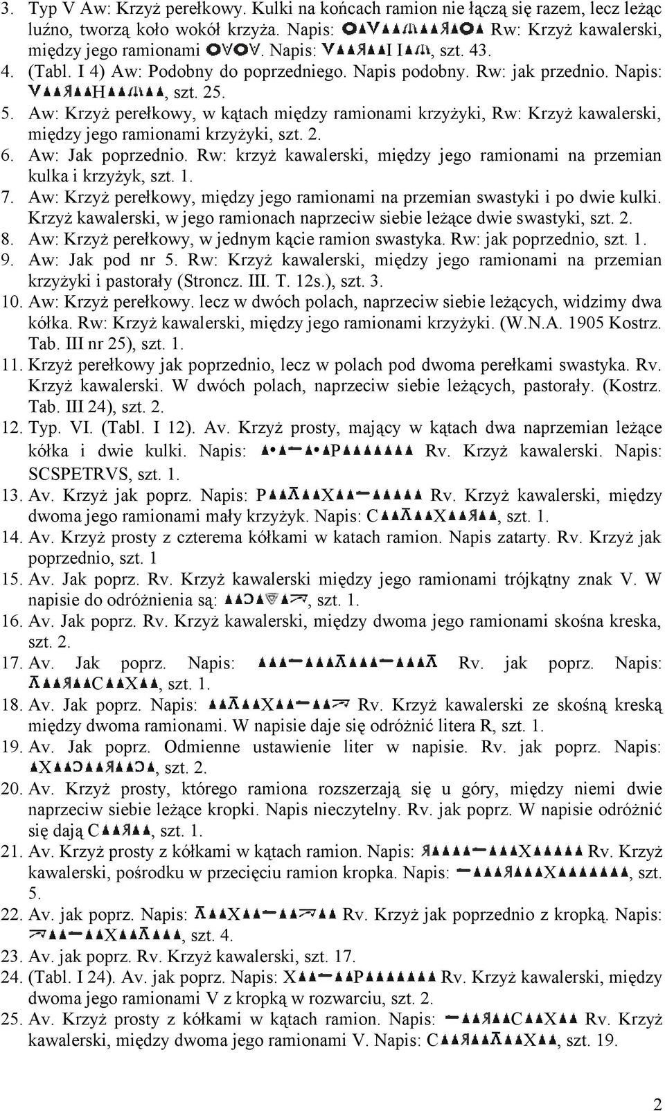 Aw: Krzyż perełkowy, w kątach między ramionami krzyżyki, Rw: Krzyż kawalerski, między jego ramionami krzyżyki, szt. 2. 6. Aw: Jak poprzednio.