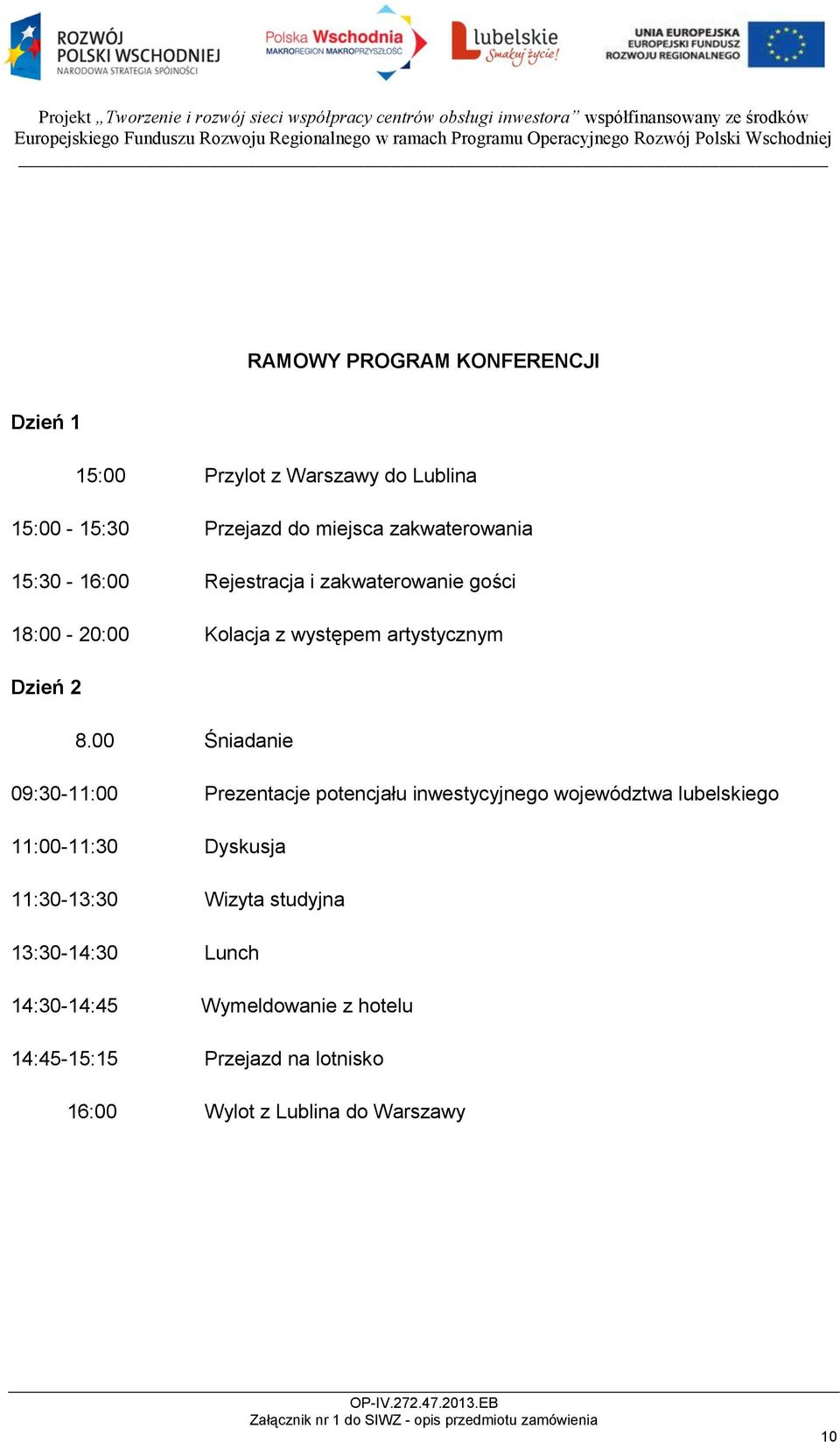 00 Śniadanie 09:30-11:00 Prezentacje potencjału inwestycyjnego województwa lubelskiego 11:00-11:30 Dyskusja