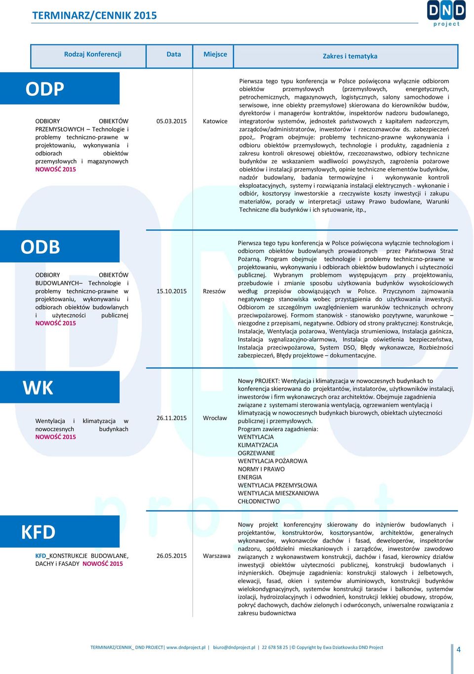 2015 Katowice Pierwsza tego typu konferencja w Polsce poświęcona wyłącznie odbiorom obiektów przemysłowych (przemysłowych, energetycznych, petrochemicznych, magazynowych, logistycznych, salony