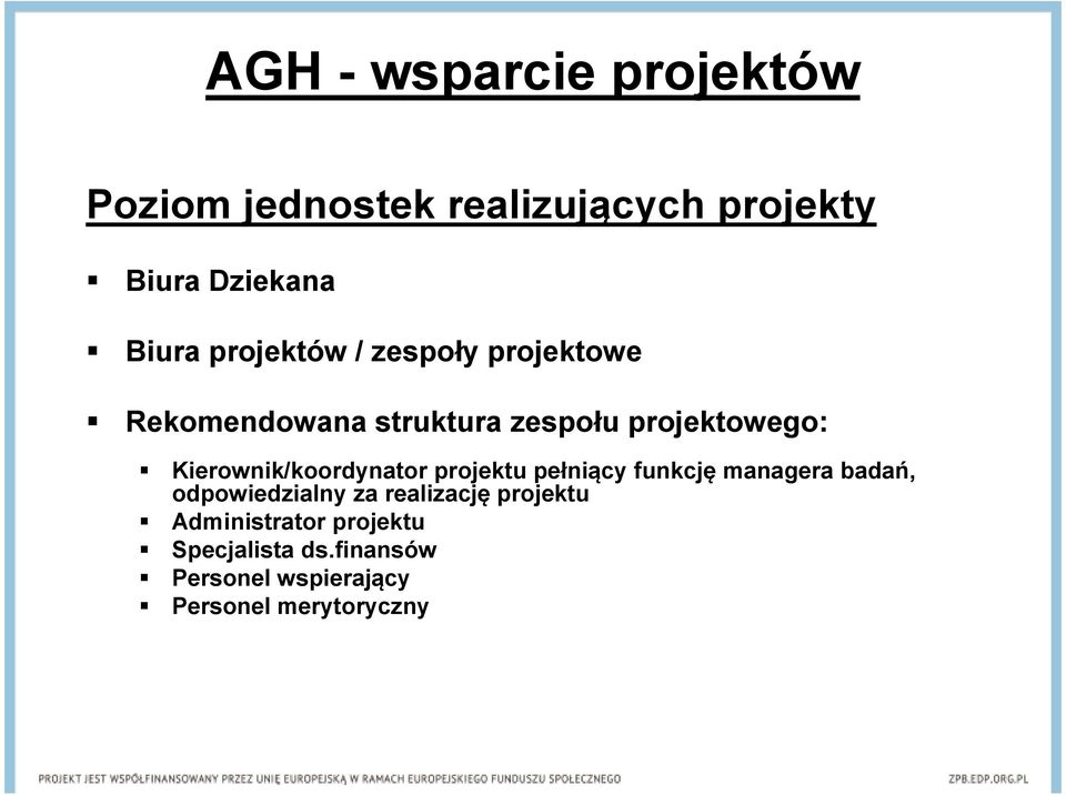 projektu pełniący funkcję managera badań, odpowiedzialny za realizację projektu