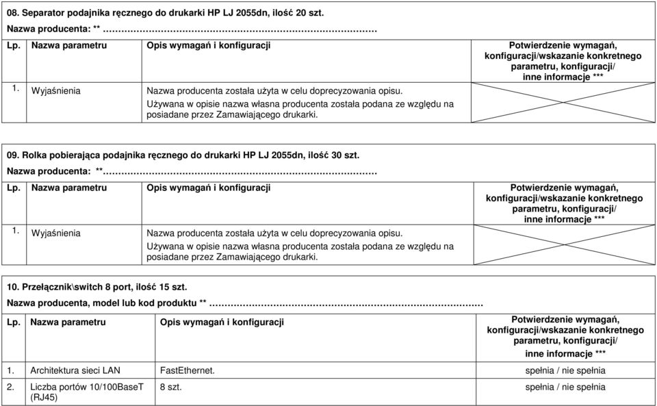 Rolka pobierająca podajnika ręcznego do drukarki HP LJ 2055dn, ilość 30 szt. Nazwa producenta: ** 1.