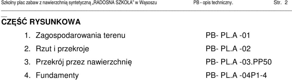 Zagospodarowania terenu PB- PL.A -01 2. Rzut i przekroje PB- PL.