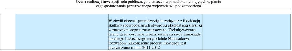 Zrekultywowane tereny są sukcesywnie przekazywane na rzecz samorządu lokalnego i