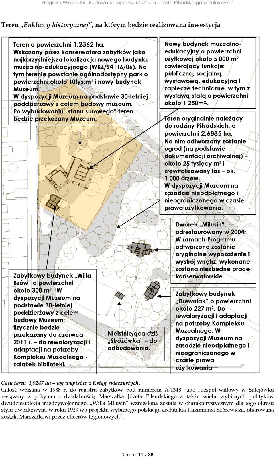 m 2 i nowy budynek Muzeum. W dyspozycji Muzeum na podstawie 30-letniej poddzierŝawy z celem budowy muzeum. Po wybudowaniu stanu surowego teren będzie przekazany Muzeum.