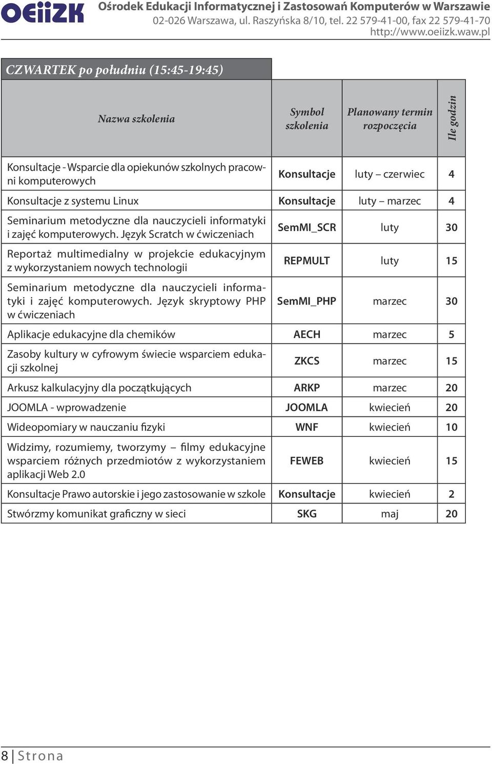 Język Scratch w ćwiczeniach Reportaż multimedialny w projekcie edukacyjnym z wykorzystaniem nowych technologii Seminarium metodyczne dla nauczycieli informatyki i zajęć komputerowych.